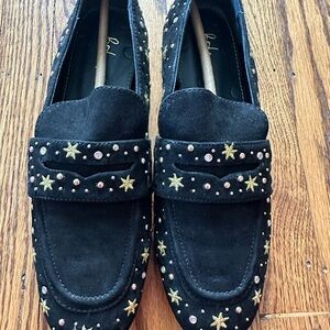 NIB Boden Black Suede Loafers with Star Embellishments